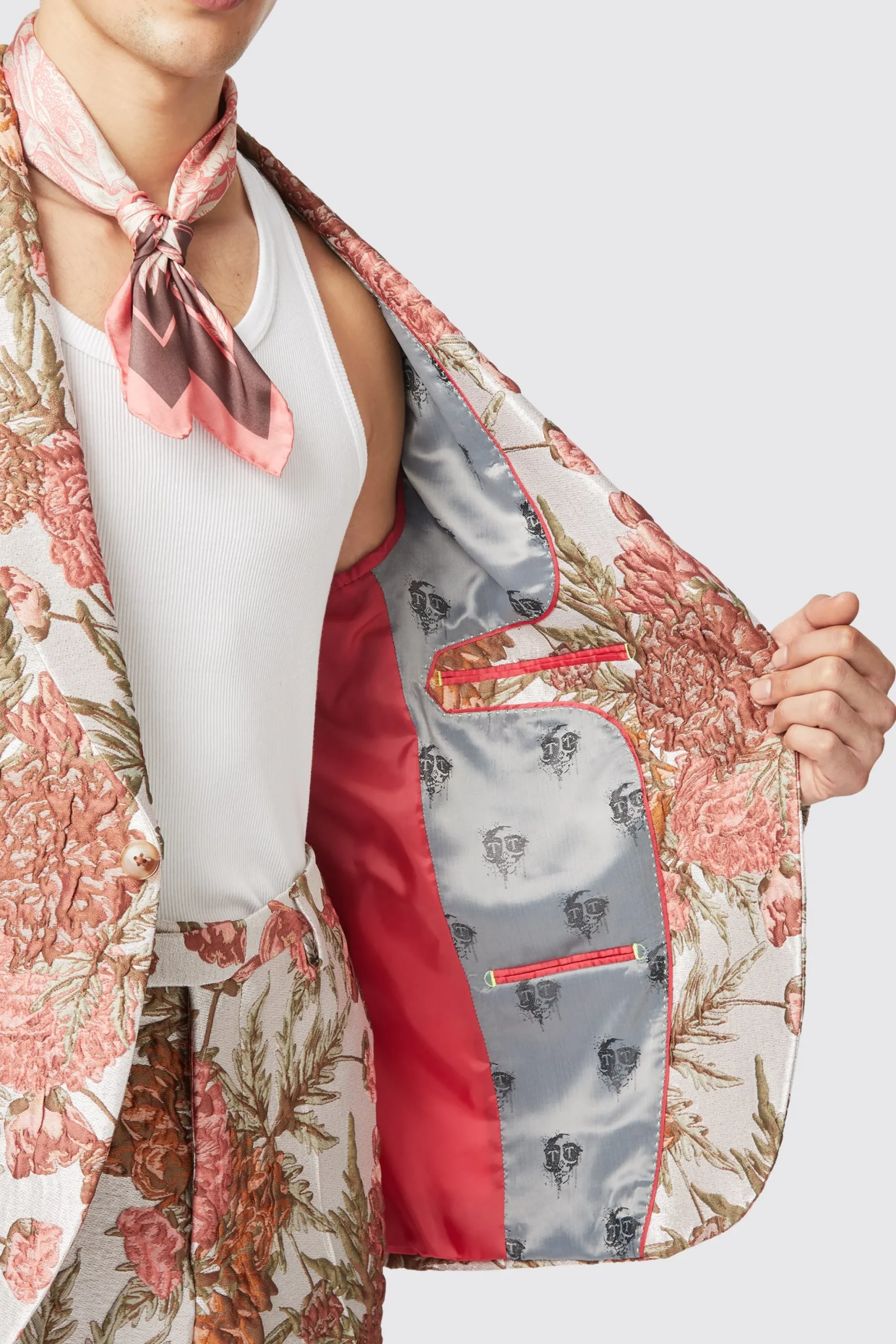 Hirshfield Floral Pink Silver Jacquard Jacket