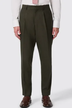 Hodge Slim Fit Green Pinstripe Trousers
