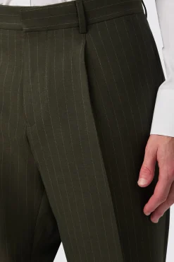 Hodge Slim Fit Green Pinstripe Trousers