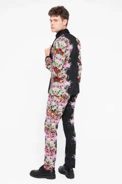 Ikeda Slim Fit Black Cotton Floral Trousers