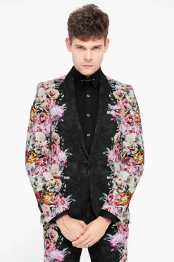 Ikeda Slim Fit Black Cotton Floral Suit