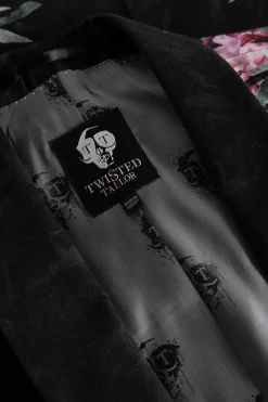 Ikeda Slim Fit Black Cotton Floral Suit