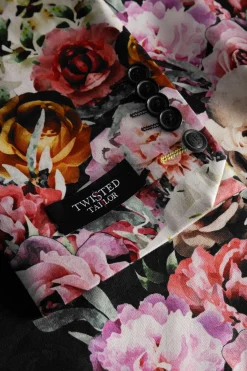 Ikeda Slim Fit Black Cotton Floral Suit