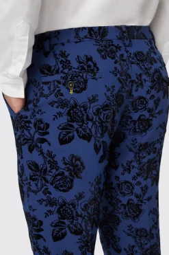 Jackalope Blue Suit Trouser With Floral Flocking