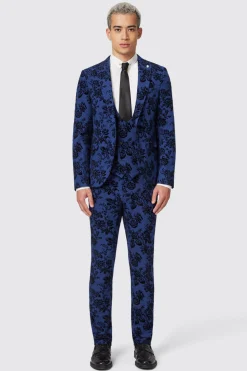 Jackalope Blue Suit With Floral Flocking