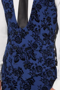 Jackalope Blue Waistcoat With Floral Flocking