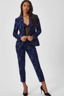 Jackalope Skinny Fit Blue Floral Flocked Suit