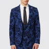 Jackalope Skinny Fit Blue Floral Flocked Jacket