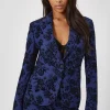 Jackalope Skinny Fit Blue Floral Flocked Jacket