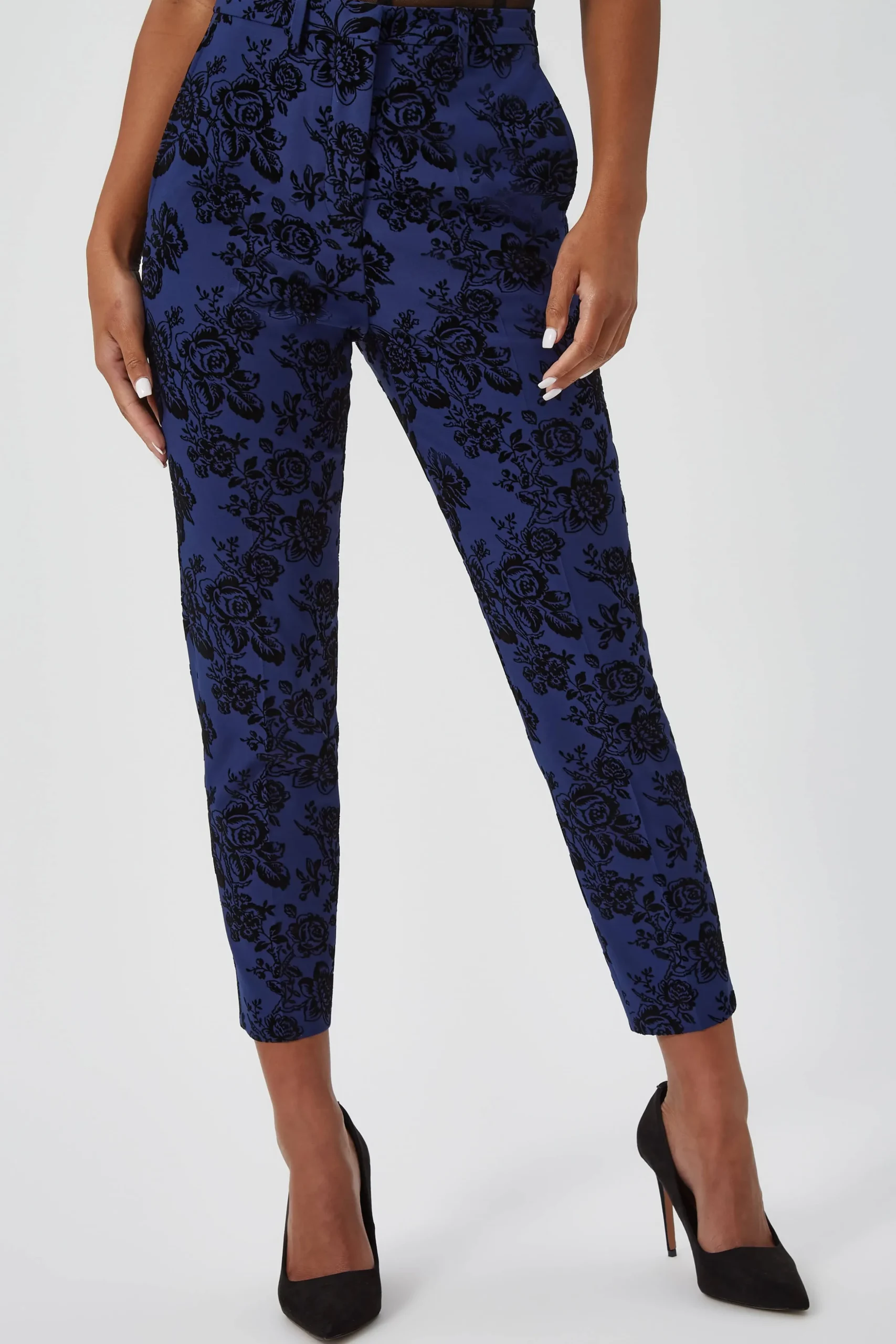 Jackalope Skinny Fit Blue Floral Flocked Trousers