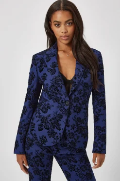 Jackalope Skinny Fit Blue Floral Flocked Suit