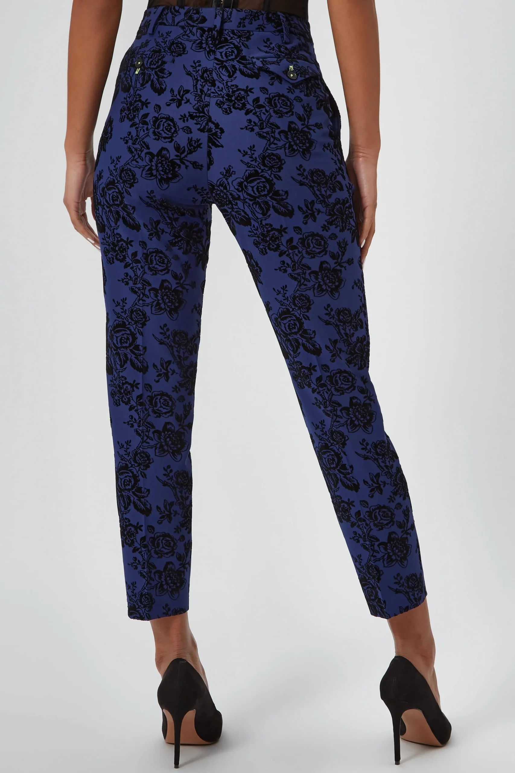 Jackalope Skinny Fit Blue Floral Flocked Trousers