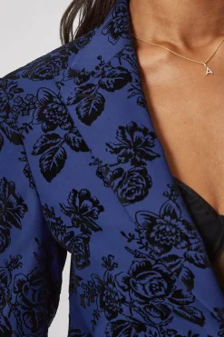 Jackalope Skinny Fit Blue Floral Flocked Jacket