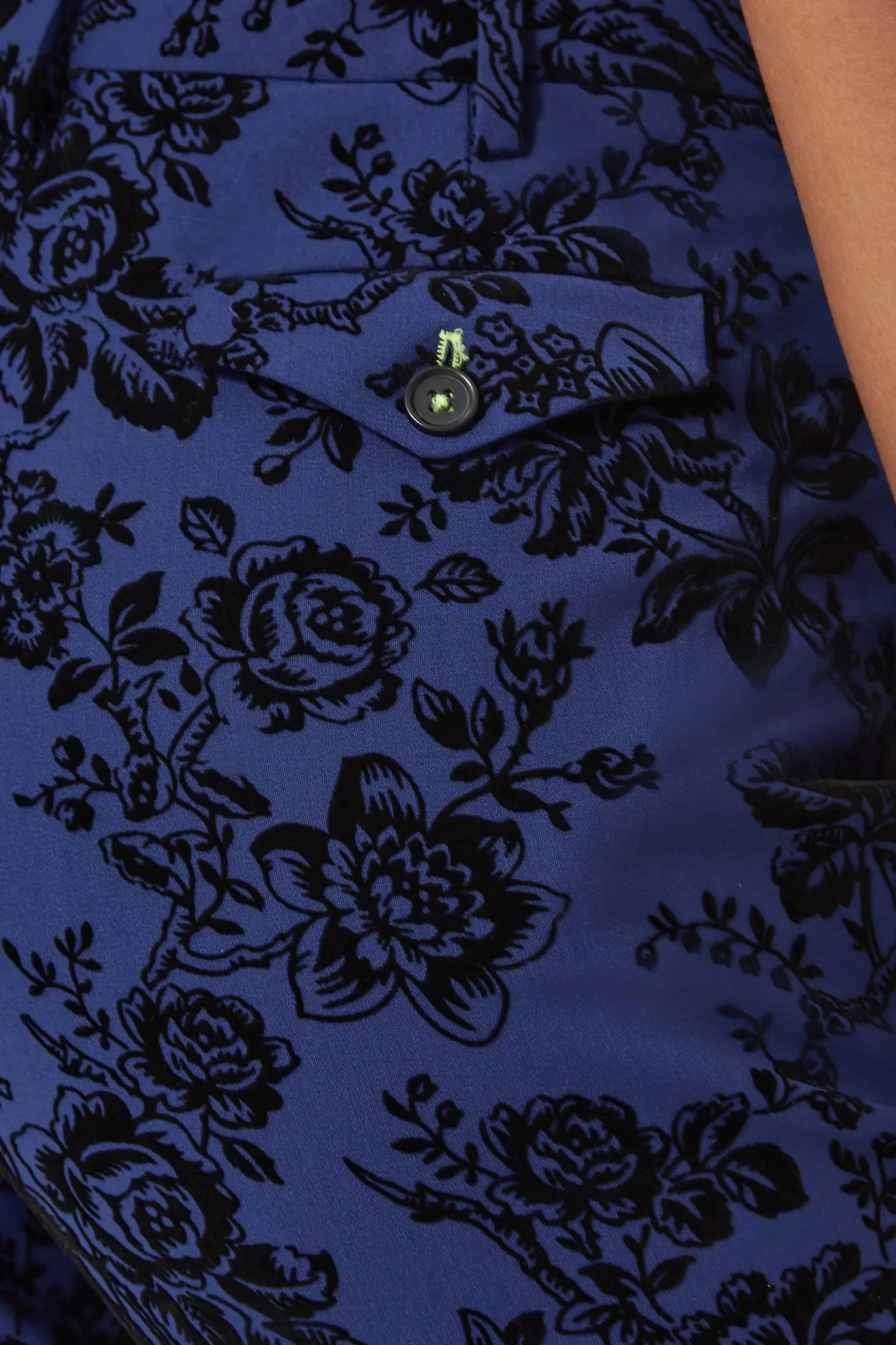 Jackalope Skinny Fit Blue Floral Flocked Trousers