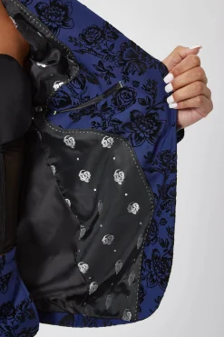 Jackalope Skinny Fit Blue Floral Flocked Suit