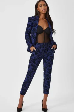 Jackalope Skinny Fit Blue Floral Flocked Trousers