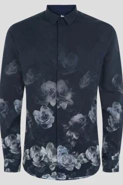 Kember Slim Fit Blue Floral Shirt