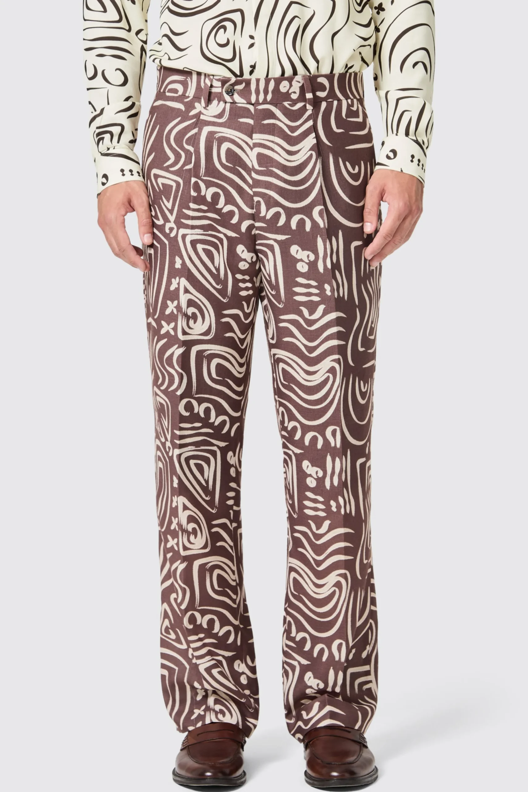 Kessie Oversized Brown Abstract Print Trousers