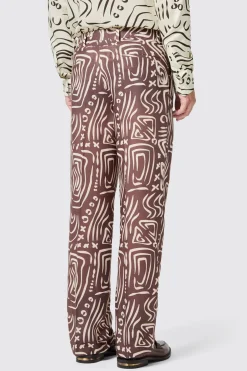Kessie Oversized Brown Abstract Print Trousers