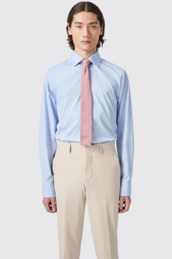 Lewes Slim Fit Spread Collar Blue Cotton Shirt
