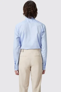 Lewes Slim Fit Spread Collar Blue Cotton Shirt