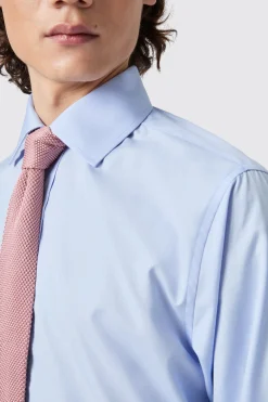 Lewes Slim Fit Spread Collar Blue Cotton Shirt