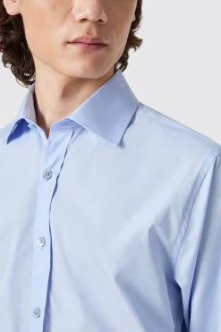 Lewes Slim Fit Spread Collar Blue Cotton Shirt