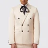 Lewis Skinny Fit Double Breasted Beige Sateen Jacket