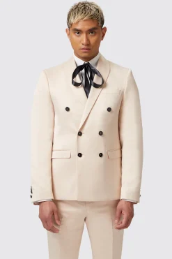 Lewis Skinny Fit Double Breasted Beige Sateen Suit