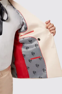 Lewis Skinny Fit Double Breasted Beige Sateen Jacket