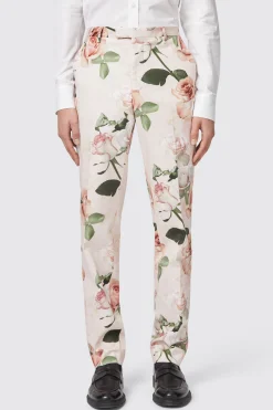 Lincoln Skinny Fit Pink Floral Cotton Trousers