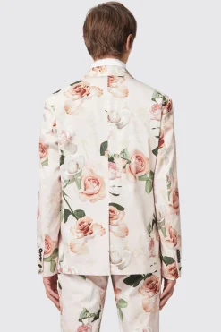 Lincoln Skinny Fit Pink Floral Cotton Suit