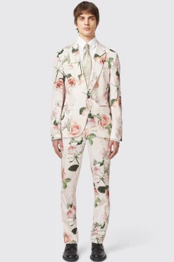 Lincoln Skinny Fit Pink Floral Cotton Trousers
