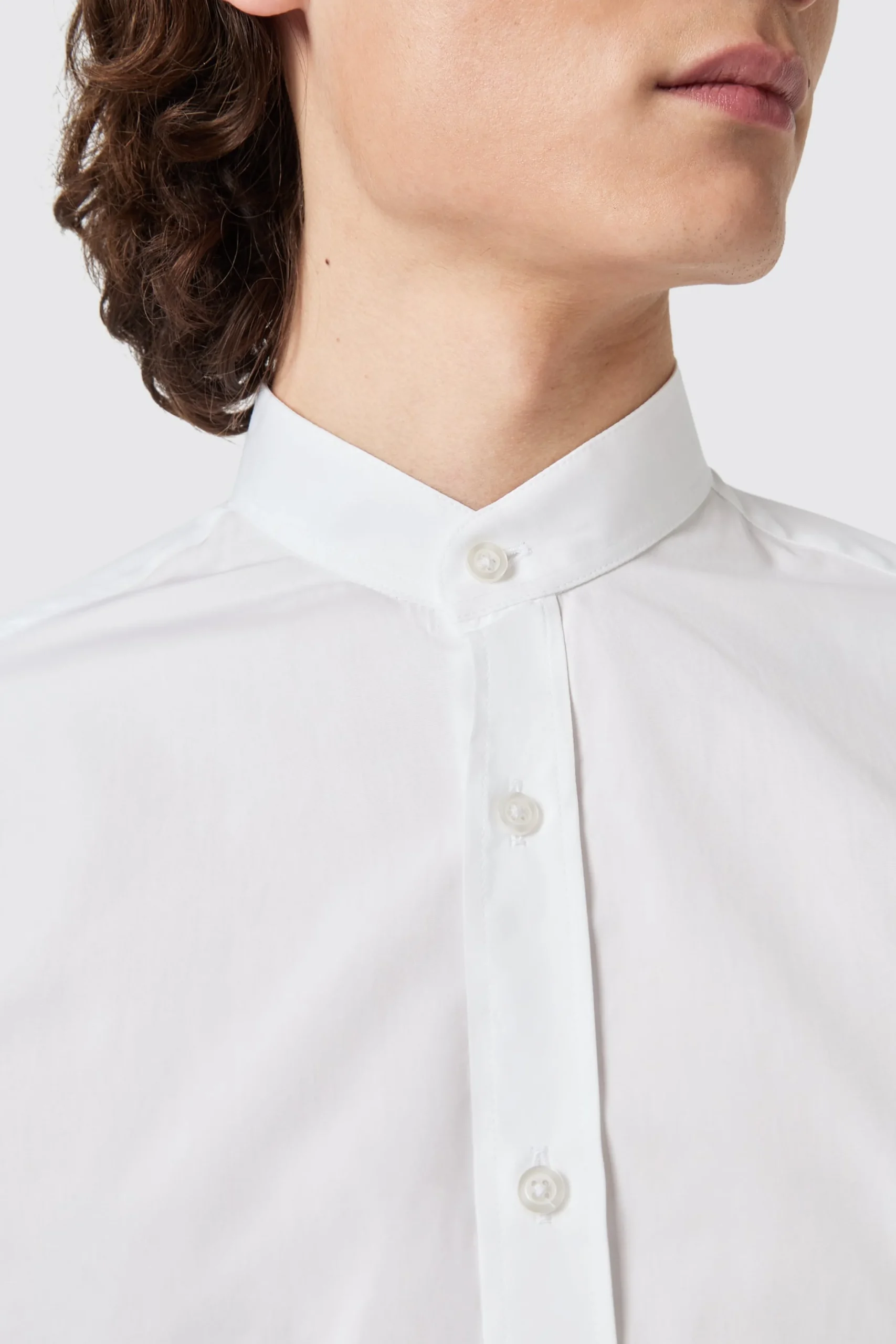 Lyndhurst Slim Fit Grandad Collar White Cotton Shirt