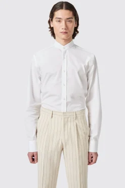 Lyndhurst Slim Fit Grandad Collar White Cotton Shirt