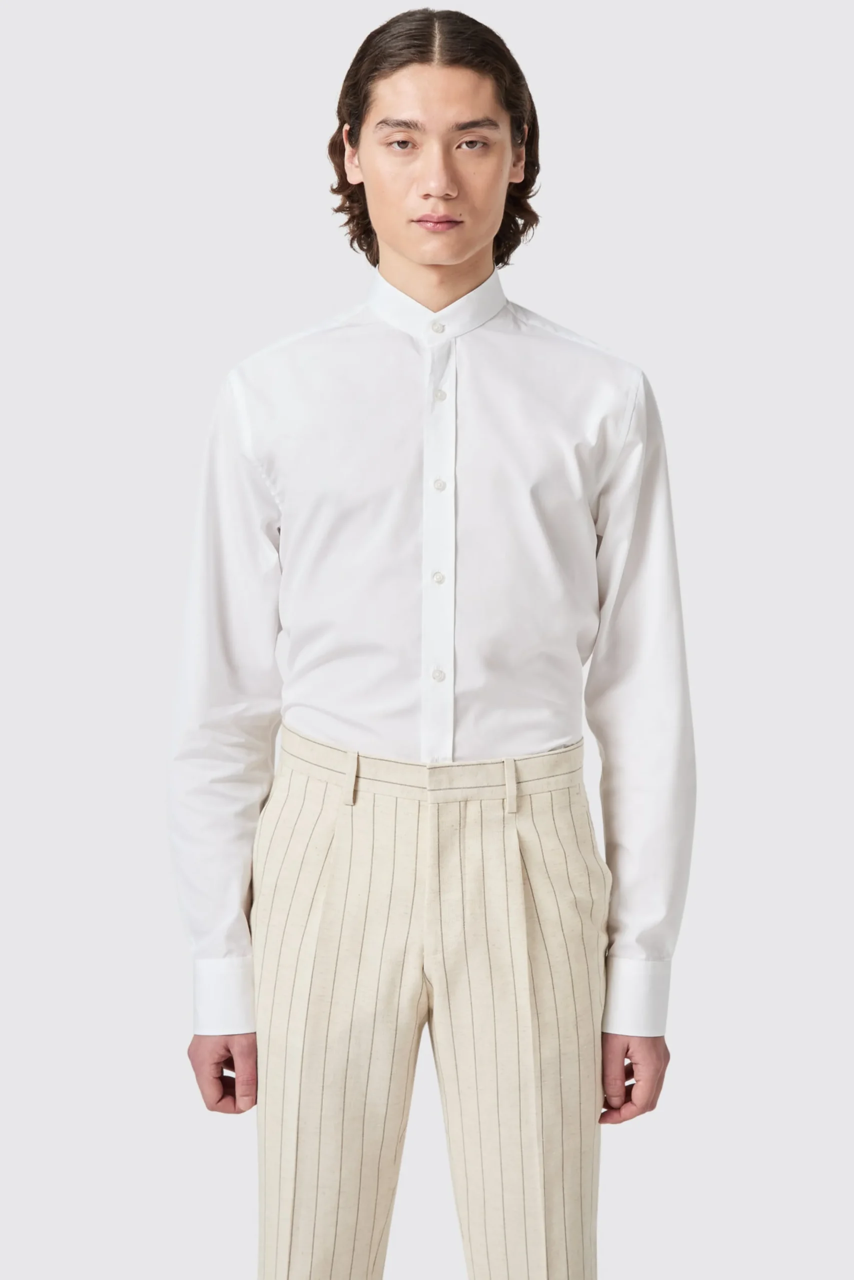 Lyndhurst Slim Fit Grandad Collar White Cotton Shirt