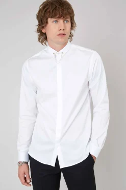 Lynton Skinny Fit White Collar Bar Cotton Shirt