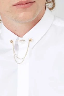 Lynton Skinny Fit White Collar Bar Cotton Shirt