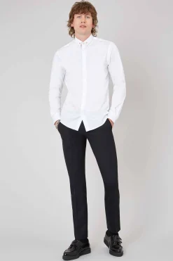 Lynton Skinny Fit White Collar Bar Cotton Shirt