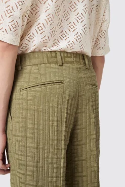Malacia Oversized Green Jacquard Trousers