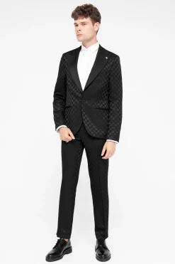 Papatya Slim Fit Black Jacquard Suit