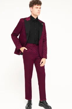 Papatya Slim Fit Burgundy Jacquard Suit