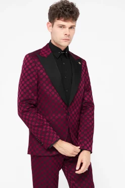 Papatya Slim Fit Burgundy Jacquard Suit