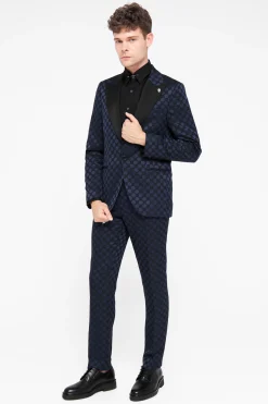 Papatya Slim Fit Navy Jacquard Suit