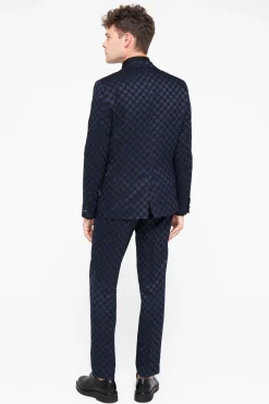 Papatya Slim Fit Navy Jacquard Suit