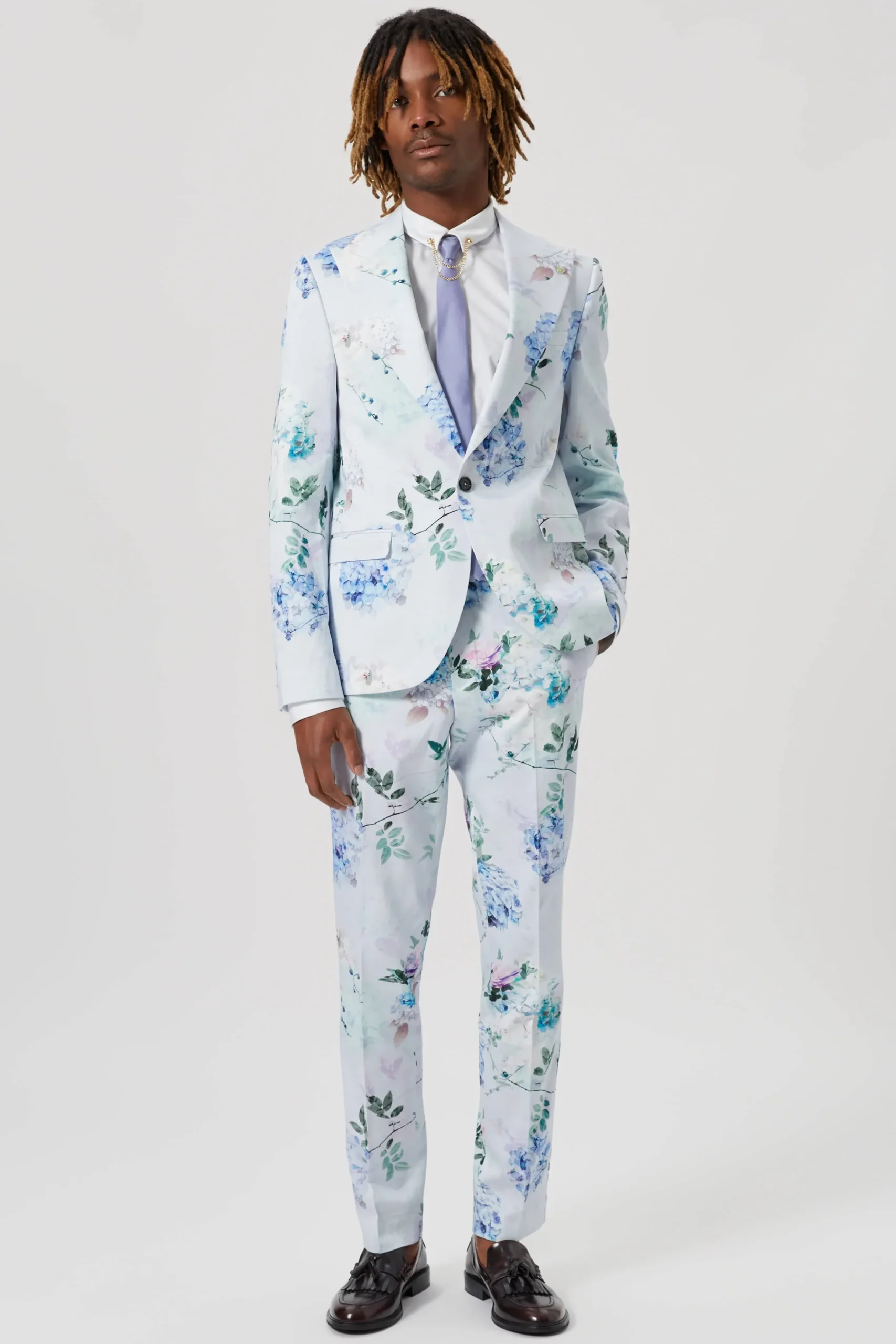 Pickhurst Skinny Fit Blue Floral Cotton Suit