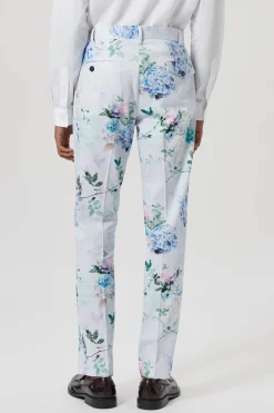 Pickhurst Skinny Fit Blue Floral Cotton Trousers
