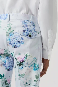 Pickhurst Skinny Fit Blue Floral Cotton Trousers