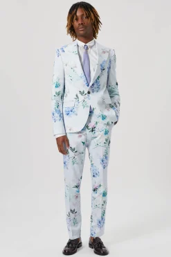 Pickhurst Skinny Fit Blue Floral Cotton Trousers
