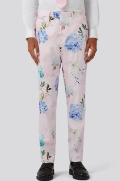 Pickhurst Slim Fit Pink Floral Cotton Trousers